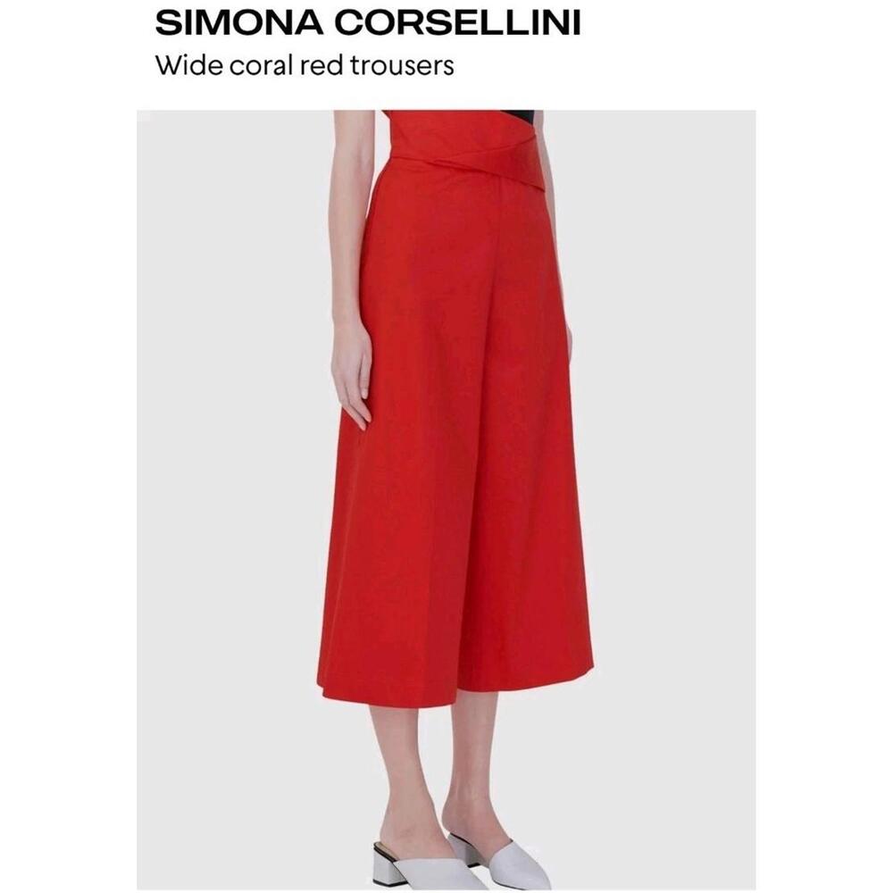 Space Simona Corsellini Asymmetric Waist Wide Leg Red Orange Dress Pants 42